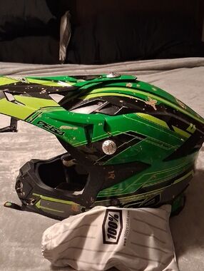 100% Green and Black Full-Face Motocross Helmet